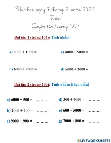 Toán - Luyện tập trang 103