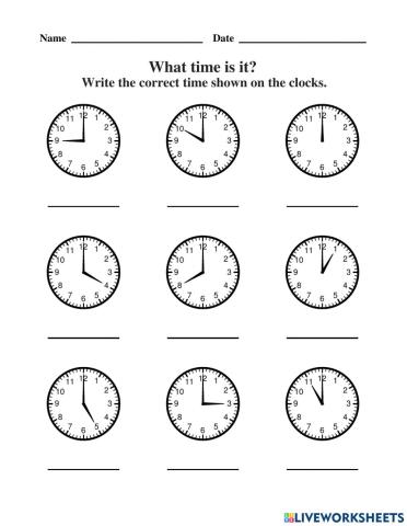 Telling Time - Hour Intervals (2)