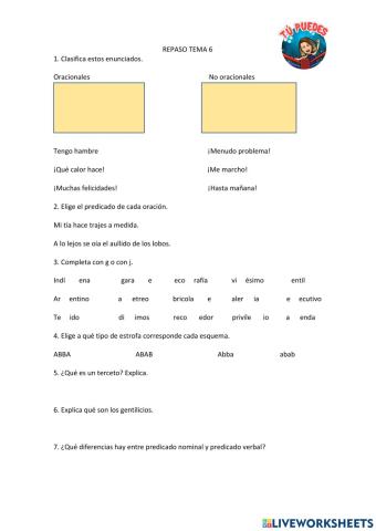 Repaso Lengua Tema 6