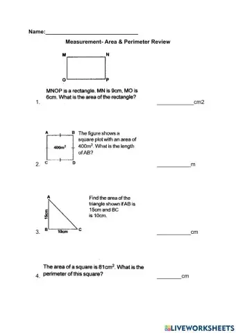 Review- Area and Perimeter
