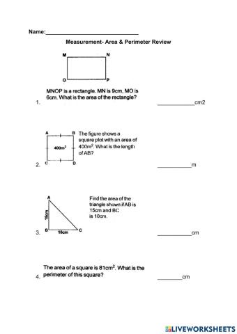 Review- Area and Perimeter