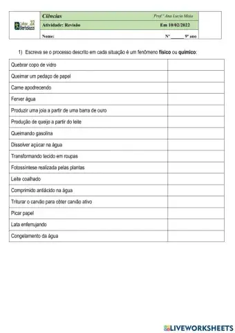 Fenômenos químicos e físicos