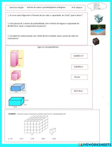 Volumes de cubos e paralelepípedos e sistemas de medidas