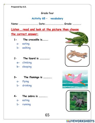 Animals sentences reading listening