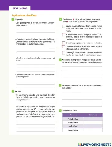 Evaluación: Termodinámica
