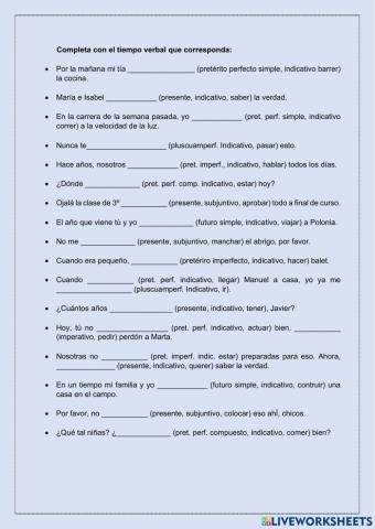 Repaso tiempos verbales