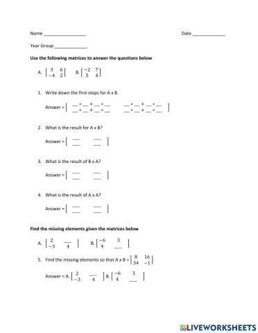Matrices - Multiplying 2 x 2 Matrices