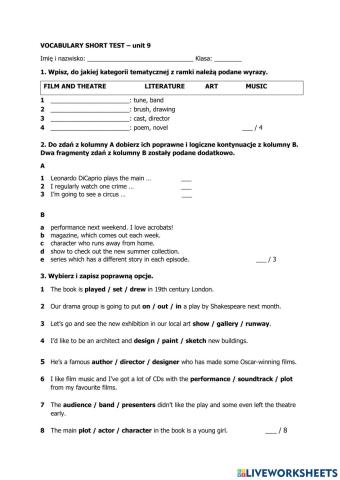 Vocabulary short test
