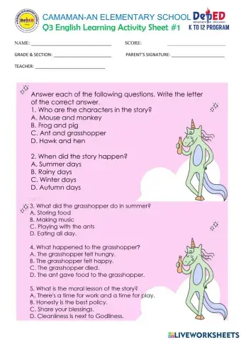 Q3 Week1 English Pretest No.1