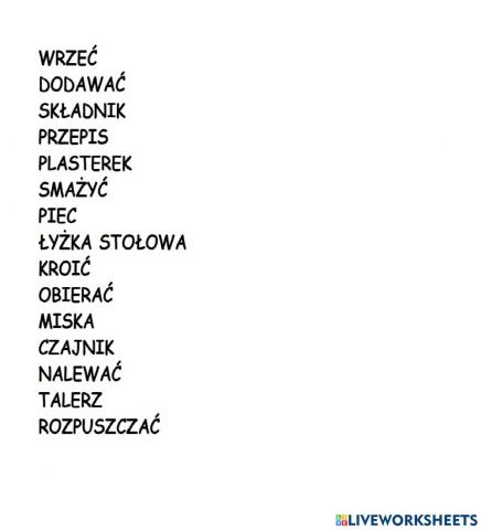 Meal preparation vocabulary