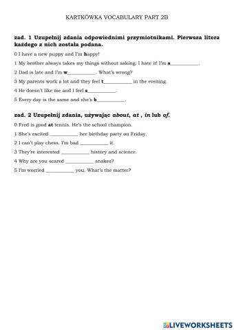 English Class A1+ unit 3 short test vocabulary part 2B