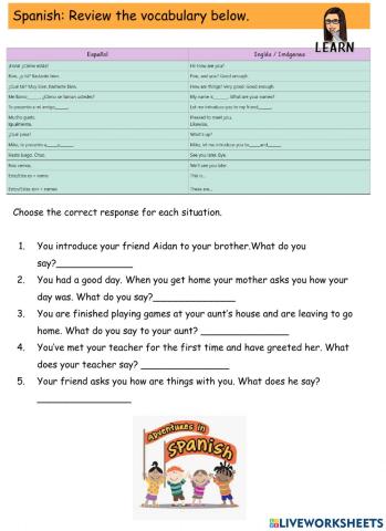 Spanish Greetings Vocabulary Review