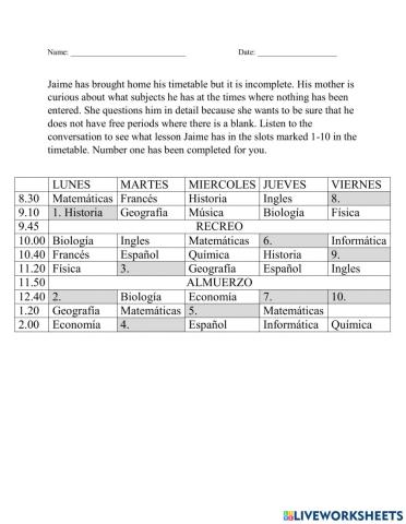 Listening Comprehension (Asignaturas)