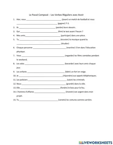 Le Passé Composé :  Les Verbes Réguliers avec Avoir