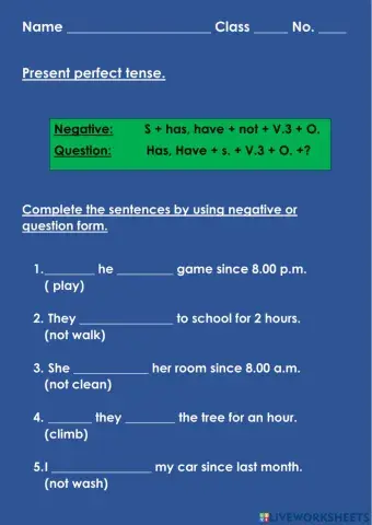 Present perfect negative and question.