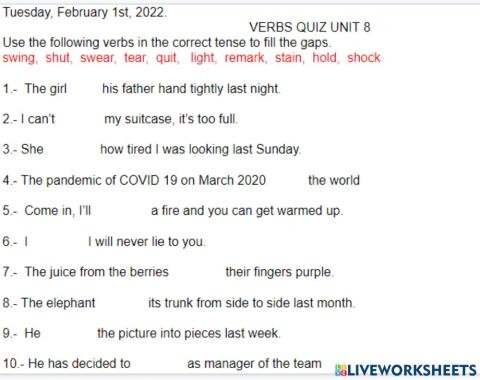 Verbs quiz