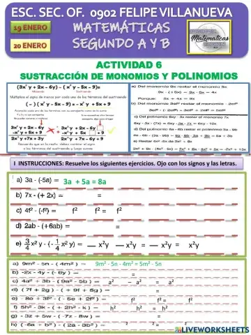 Sustracción de monomios y polinomios