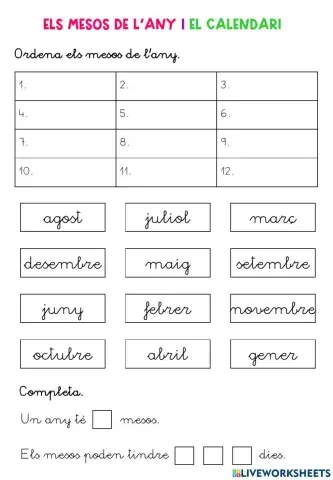 Mesos de l'any i calendari