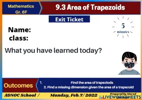 Exit Ticket 9.5 Area of trapezoids