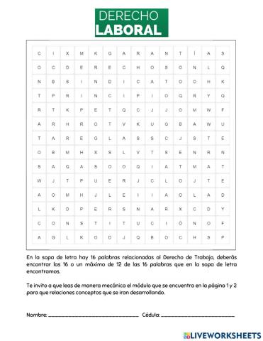Sopa de letra Derecho Laboral