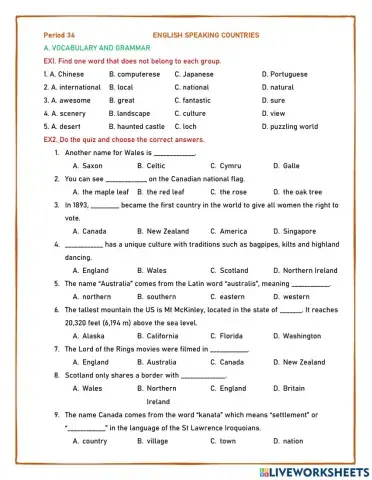Period 34: english speaking countries