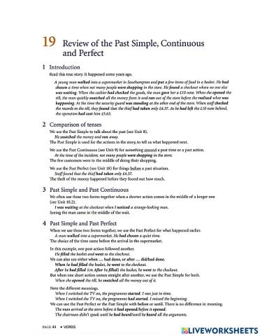 Review of Past Simple, Continuous, Perfect
