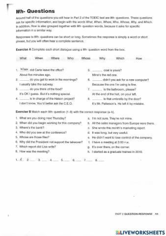Toeic Part 2 Wh questions
