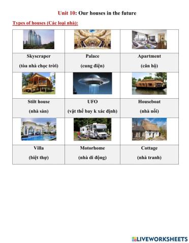 English 6 - Vocab - Unit 10: Our houses in the future