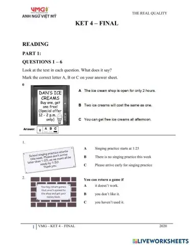Reading test - final - ket 4