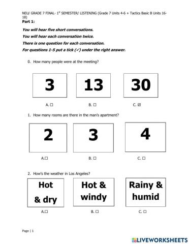 GRADE 7 - 1st FINAL TEST- LISTENING