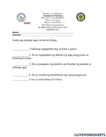 Summative in Filipino Q2 W1-2