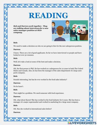 JOB INTERVIEW. READING