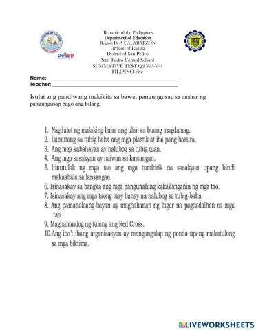 Summative in filipini q2 w3-4