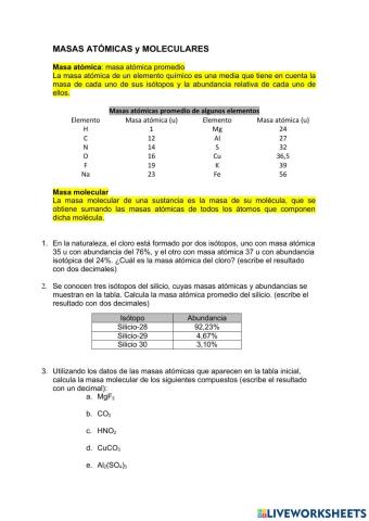 Masas atómicas y moleculares