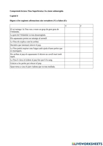 Comprensió lectora Tina Superbruixa i la ciutat submergida. Capítol 4