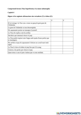 Comprensió lectora Tina Superbruixa i la ciutat submergida. Capítol 4