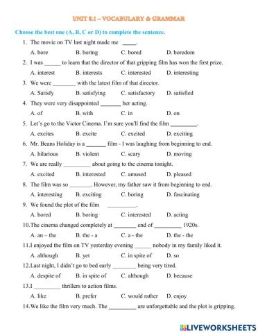 Y7 - Unit 8.1 - Vocab-Grammar