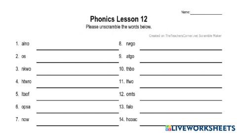 Phonics and Spelling lesson 12