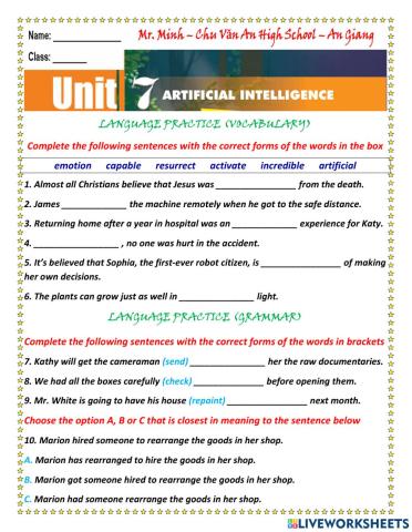 English 12 - Unit 7 - Further Language Practice