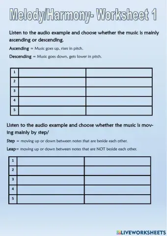 Melody-Harmony Worksheet 1