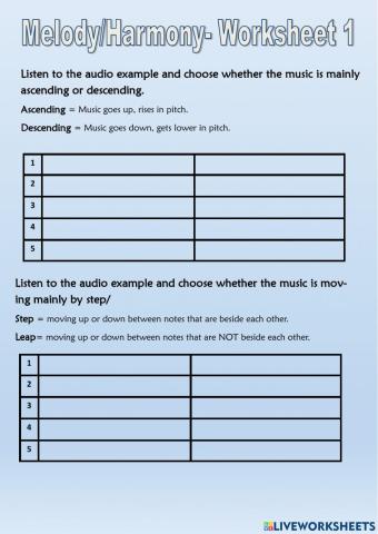 Melody-Harmony Worksheet 1