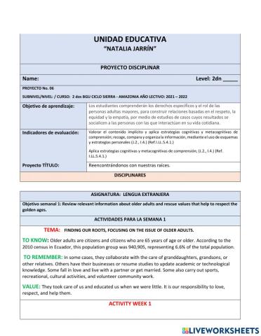 :   finding our roots, focusing on the issue of older adults