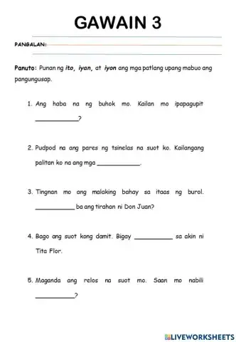 G3-Q2W7-Aralin 12 - Panghalip na Ito, Iyan, Iyon - ACTIVITIES