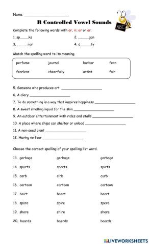 R Controlled Vowel Sounds