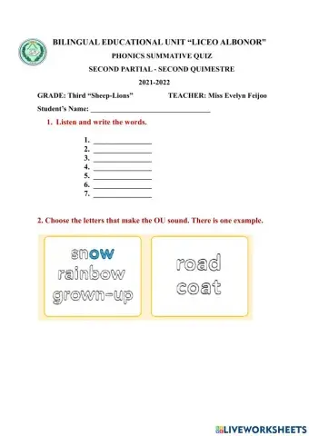 Phonics Summative Quiz - 2P2Q