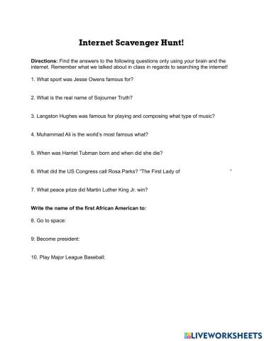 Famous African American Internet Scavenger Hunt