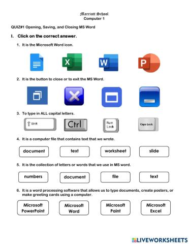 Quiz-1 Opening Saving and Closing MS Word