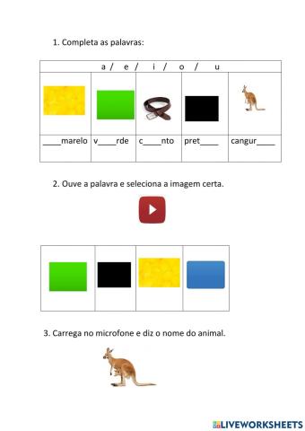 As cores, animais e objetos