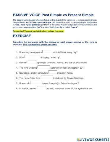Passive Voice. Present and Past Simple forms.