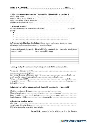 Sprawdzian z liczebników